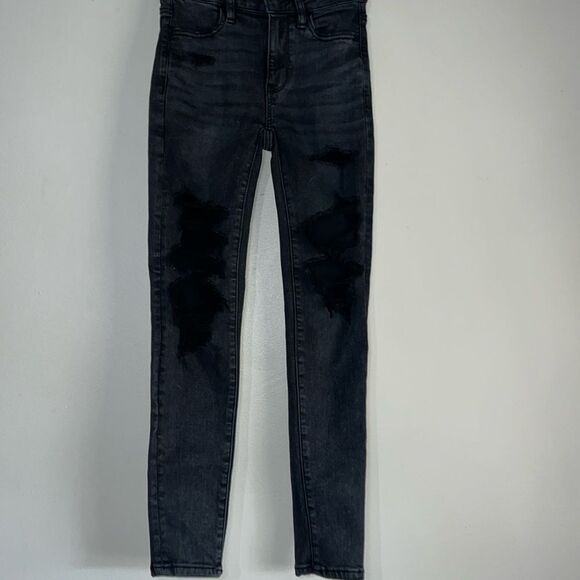 American Eagle next level stretch black distressed denim jeans - Picture 1 of 6